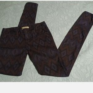 Free People Tribal Aztec Pant Size 24 purple skinny low-rise ankle stretch.